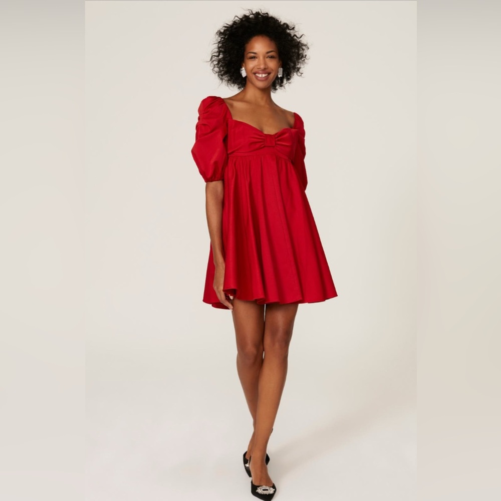 Kate Spade Beau Red Satin Puff Sleeve Dress